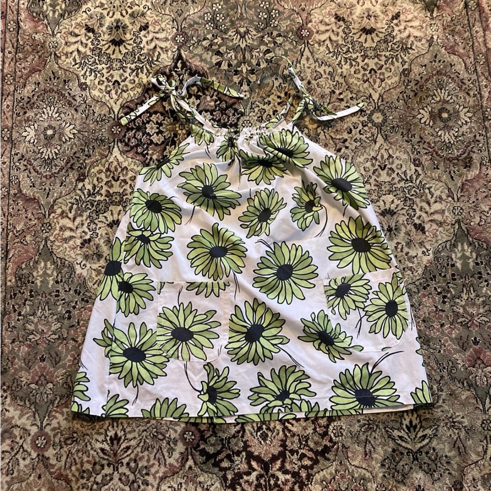 Softpaw Vintage babydoll dress with Green and Black Daisies